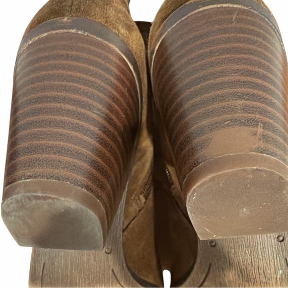 Sam Edelman Lynne Cognac Suede Ankle Booties Block Heel Buckle Zip Sz 8 - Picture 9 of 11